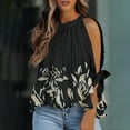 thumbnail image 2 of USSUMA Half Sleeve Women Tops Dressy Casual Ruffle Hem Peplum Flowy 2022 Trendy T-Shirt Shirts Botanical Print Cold Shoulder Tunics Top Plus Size for Women Halter Summer Blouse, 2 of 8