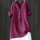 thumbnail image 2 of Blusa de manga larga con cuello en V y botones para mujer - Tops casuales elegantes y holgados de moda - Estampado, verano, trabajo y vacaciones, 2 of 3