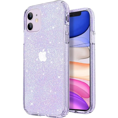 Compatible with iPhone 11 Clear Glitter Case, Hybrid Protective Phone Case Slim Transparent Anti-Scratch Shock Absorption Bumper Cover for iPhone 11 6.1 inch (2019), Glitter