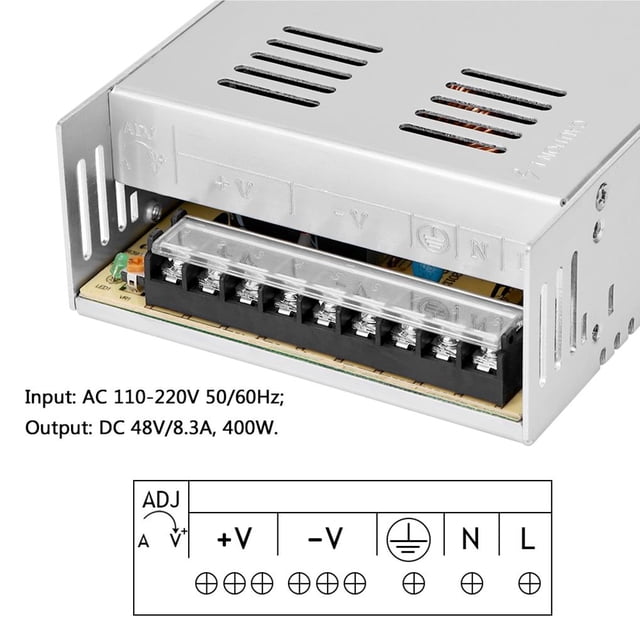 Naiovety Transformador de voltaje 8.3A 400W AC 110-220V a DC 48V convertidor adaptador de fuente de alimentación para Control de tira Led interruptor Led Conjuntos de muebles de dormitorio Naiovety HA024081-00