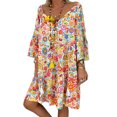 thumbnail image 1 of Robe d'Été Manches Longues Col en V Robe Femme Imprimée Robe d'Été Ample, Jaune, S, 1 of 7