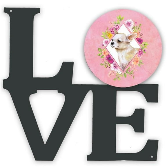11.5 x 11.75 in. Chihuahua No.2 Pink Flowers Metal Artwork Love Wall Decor