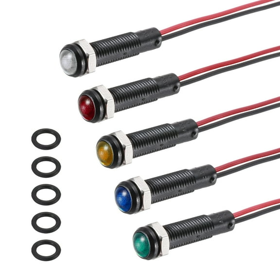 Uxcell 5Pcs 6mm Indicator Light,110V-220V AC/DC LED Plastic Shell Signal Lamp Waterproof IP67,White/Red/Blue/Green/Yellow