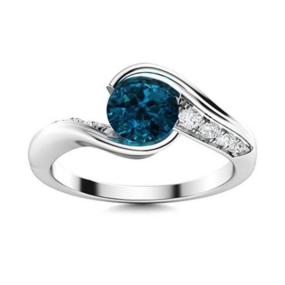 Mooneye 5MM Bypass Round London Blue Topaz 925 Sterling Silver Wedding Women Ring Jewelry