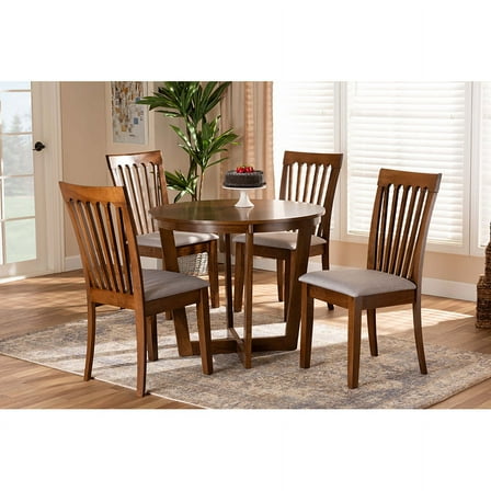 Baxton Studio Andi Modern and Contemporary Grey Fabric Upholstered and Walnut Brown Finished Wood 5-Piece Dining Set