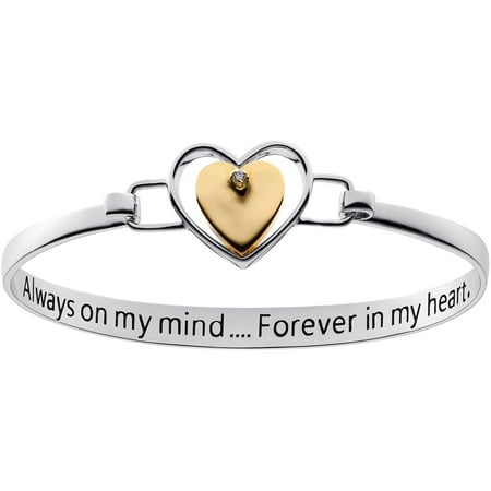 Two-Tone Forever in My Heart Memorial Bangle with Diamond