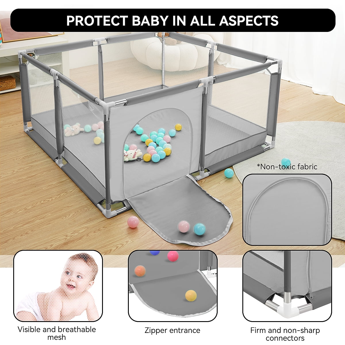 Buy Baby Playpen, Outdoor Play Yard, Portable Play Yard 4Panel Baby