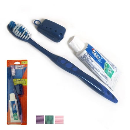 Toothbrush Toothpaste Kit Travel Set Crest .85 oz Holder 3 Piece Set Compact (Best Baby Toothbrush And Toothpaste)