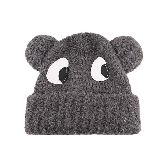 ZQUUVOU Women's Cute Dog Plush Hat with Big Eyes Ear Protection Knit Beanie Lovely Slouchy Plush Snow Cap Gray