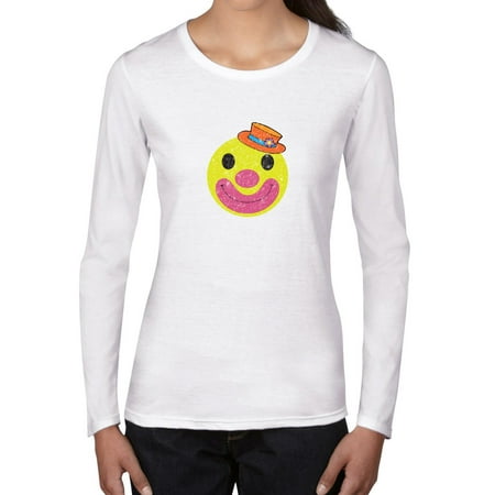 - Clown Smiley Face - Hat, Flower, & Big Smile Women's Long Sleeve T-Shirt