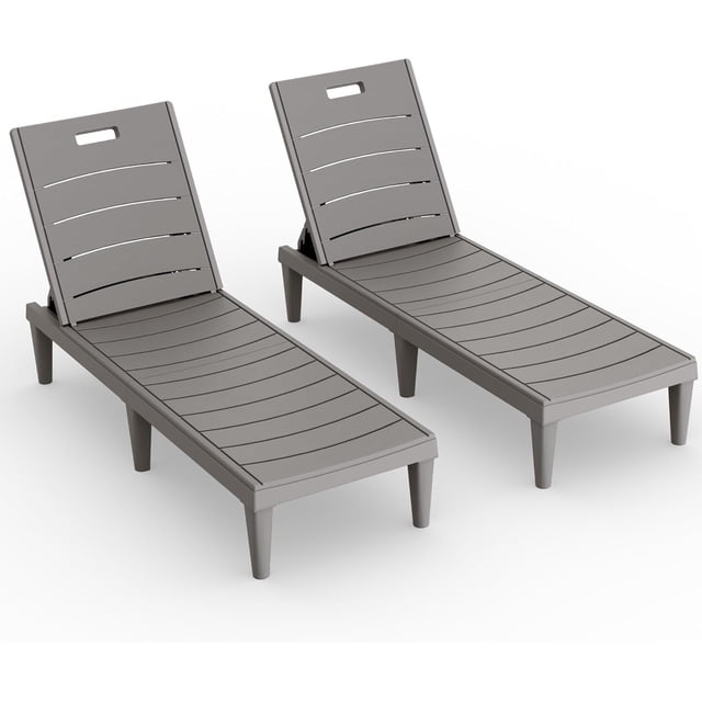 WLXIANG Outdoor Chaise Lounge Chair Set of 2 with 5-Position Adjustable Back, Waterproof & Lightweight PP Lounge Chairs for Outside Pool Patio (Light Brown)