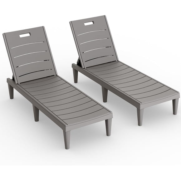 WLXIANG Outdoor Chaise Lounge Chair Set of 2 with 5-Position Adjustable Back, Waterproof & Lightweight PP Lounge Chairs for Outside Pool Patio (Light Brown)