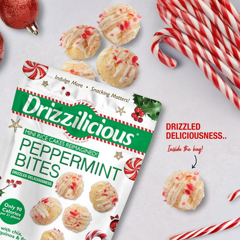 Drizzilicious Mini Rice Cakes, Peppermint Flavored Rice Cake Gluten Free Snacks, Rice Crisps 2-Pack