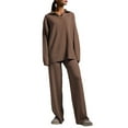 thumbnail image 3 of Women'S 2 Piece Outfits Sweater Set Wide Leg Pants V-Neck Sweatsuit Loungewear Brown M, 3 of 8