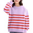 thumbnail image 2 of AHTJRT Girls Oversized Striped Sweater Kids Children Fall Winter Fashion Crewneck Pullover Thermal Soft Knitted Basic Top Purple 4-5 Years, 2 of 6