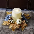 thumbnail image 4 of Gcvizuso Fall Candle Ring Wreath, Pumpkin Maple Leaf Dahlia Floral Centerpiece for Halloween Thanksgiving Table Decor, Light Blue, 4 of 6