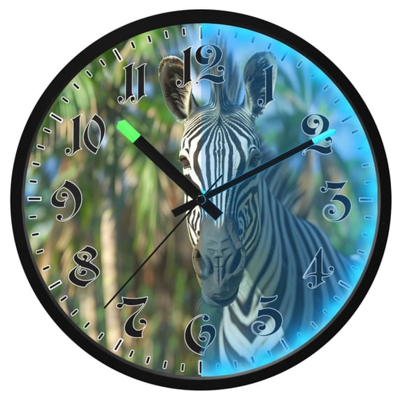 Ryvnso Zebra and Palm Trees 12 Inch Night Light Wall Clock Luminous Silent Battery Operate Clocks