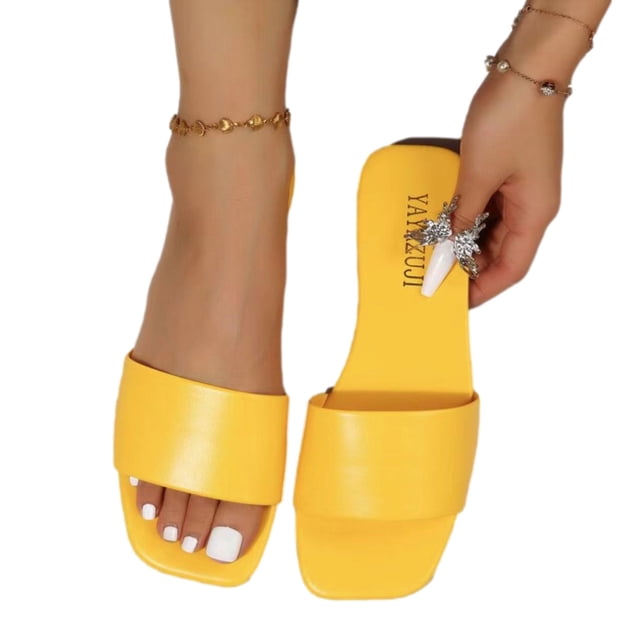 Fankiway Woman'S One-Line Sandals Solid Color Flat Slippers Color Everything Matching Sandals Womens Slippers Clearance Slides for Women Clearance