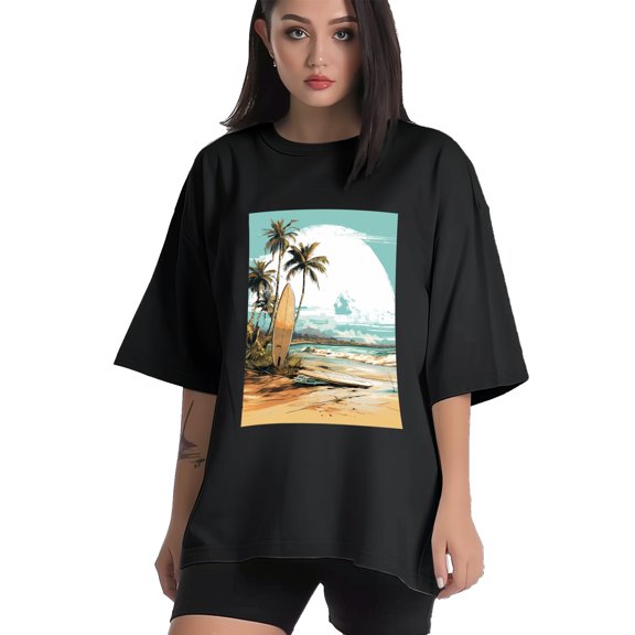 Plus Size Shirt for Women Black Tops for Women Short Sleeves Shirt for Women Seaside (64) T Shirt Crewneck Shirt for Women XS