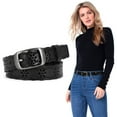 thumbnail image 1 of WHIPPY Women Leather Hollow Flower Belt for Jeans, Black Belt with Pin Buckle, 1 of 8