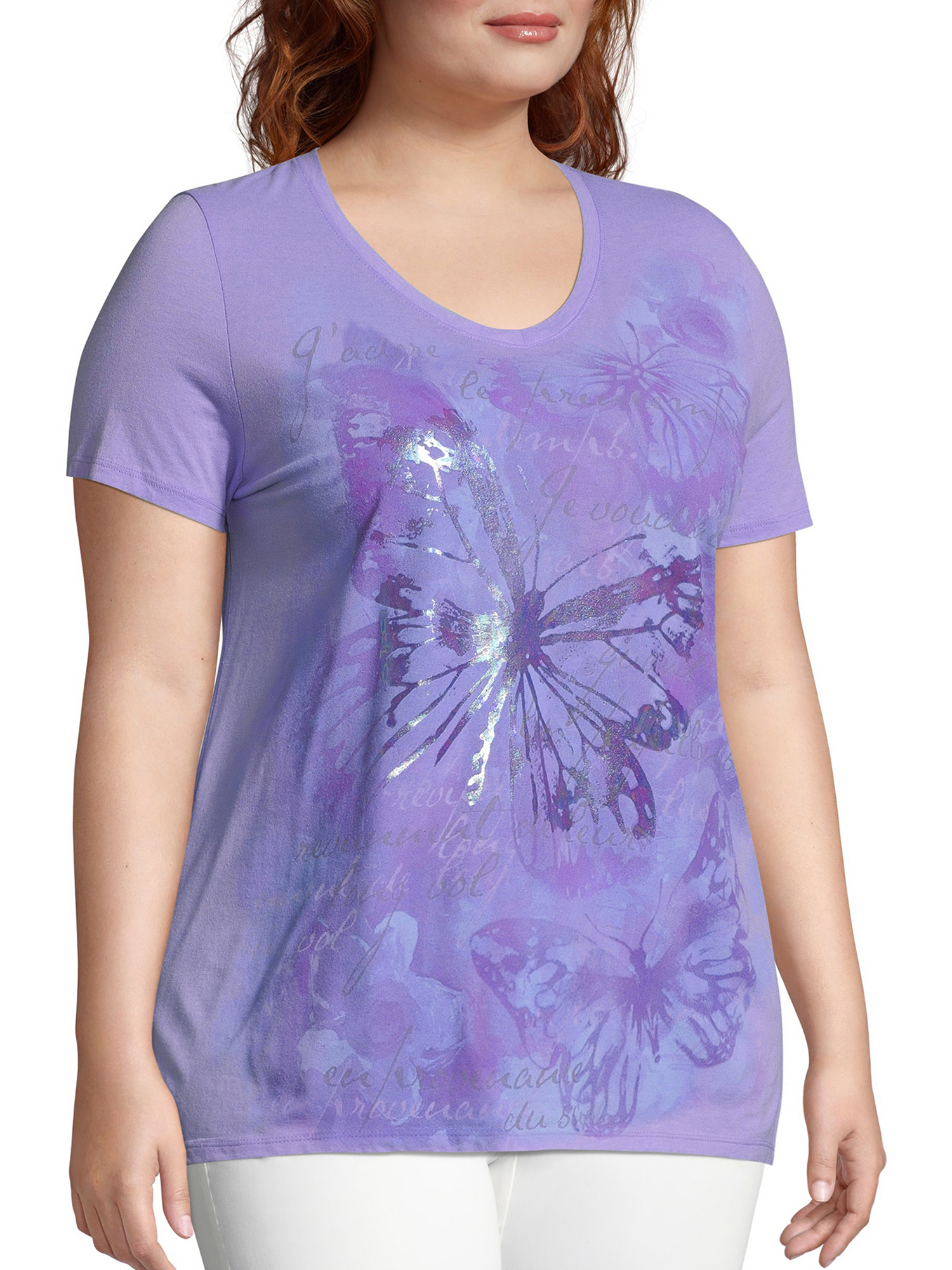Just My Size Women's Plus Size Graphic Short Sleeve V-neck Tee - image 4 of 5