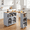 Gray Blue, variant on Homy Casa 56" Navy Blue Rolling Kitchen Island with Storage, Extendable Counter, LED Lights and Outlets