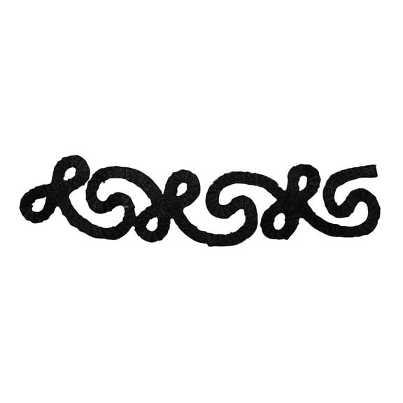 ID 8755 Black Cursive Script Patch Swirl Design Embroidered Iron On Applique