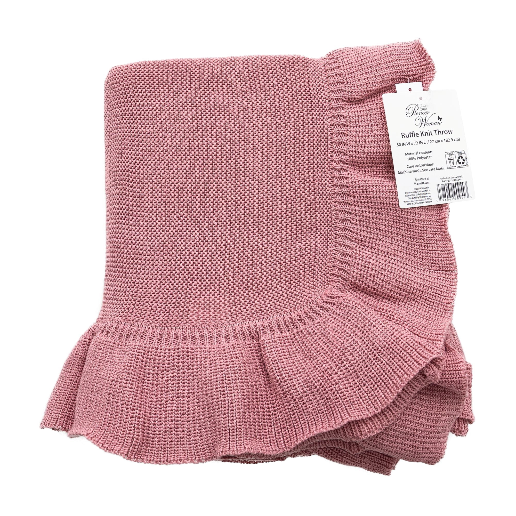 The Pioneer Woman Ruffle Knit Oversized Couch Throw Blanket, Pink, 50 x 72 in