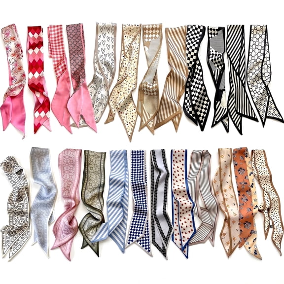 24 Pcs Women Fashion Scarves Set, Multi Use Neck Scarves, Hair Wraps, Headbands and Bag Accessories