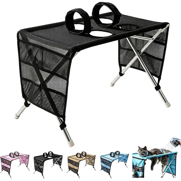 Pet Grooming Hammock Quick-Dry Mesh Elevated Bed for Small Dogs and Cats Grooming Bathing Nail Trimming Drying Sling Harness 23.62x12.99x15.75 Inch Black
