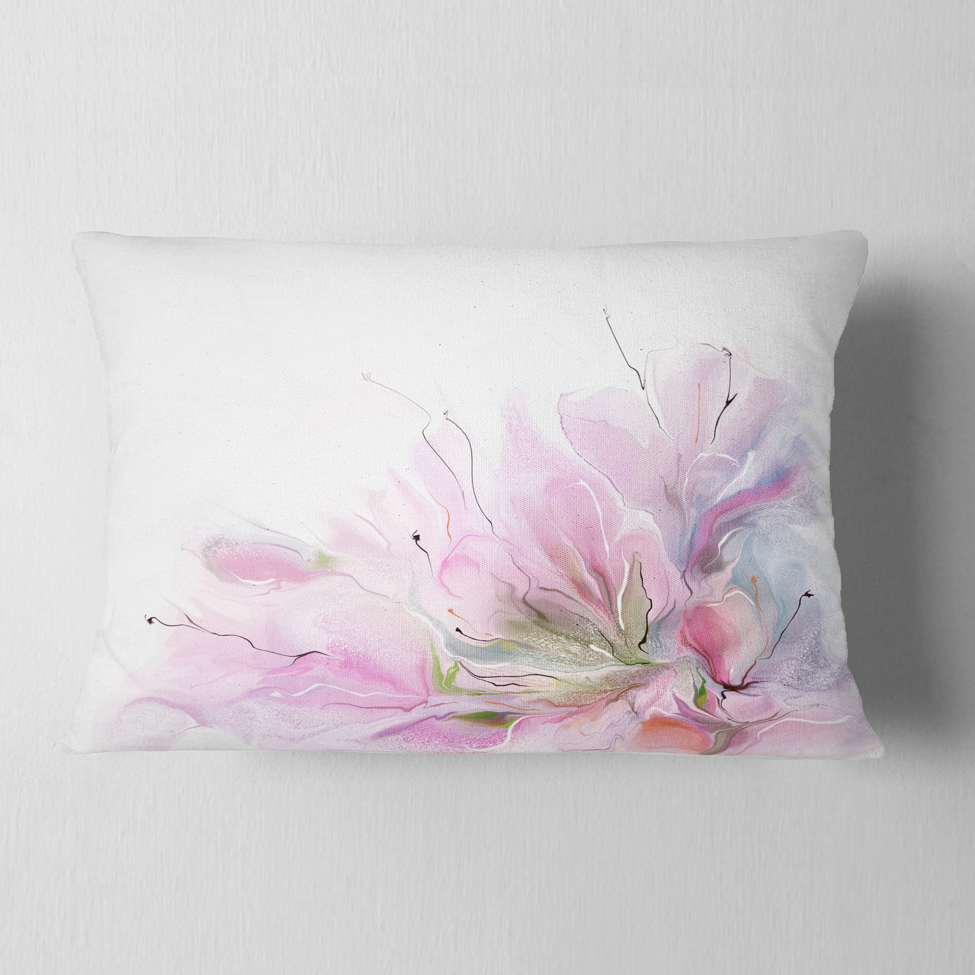 Designart Lovely Pink Flowers - Abstract Floral Throw Pillow - 12x20