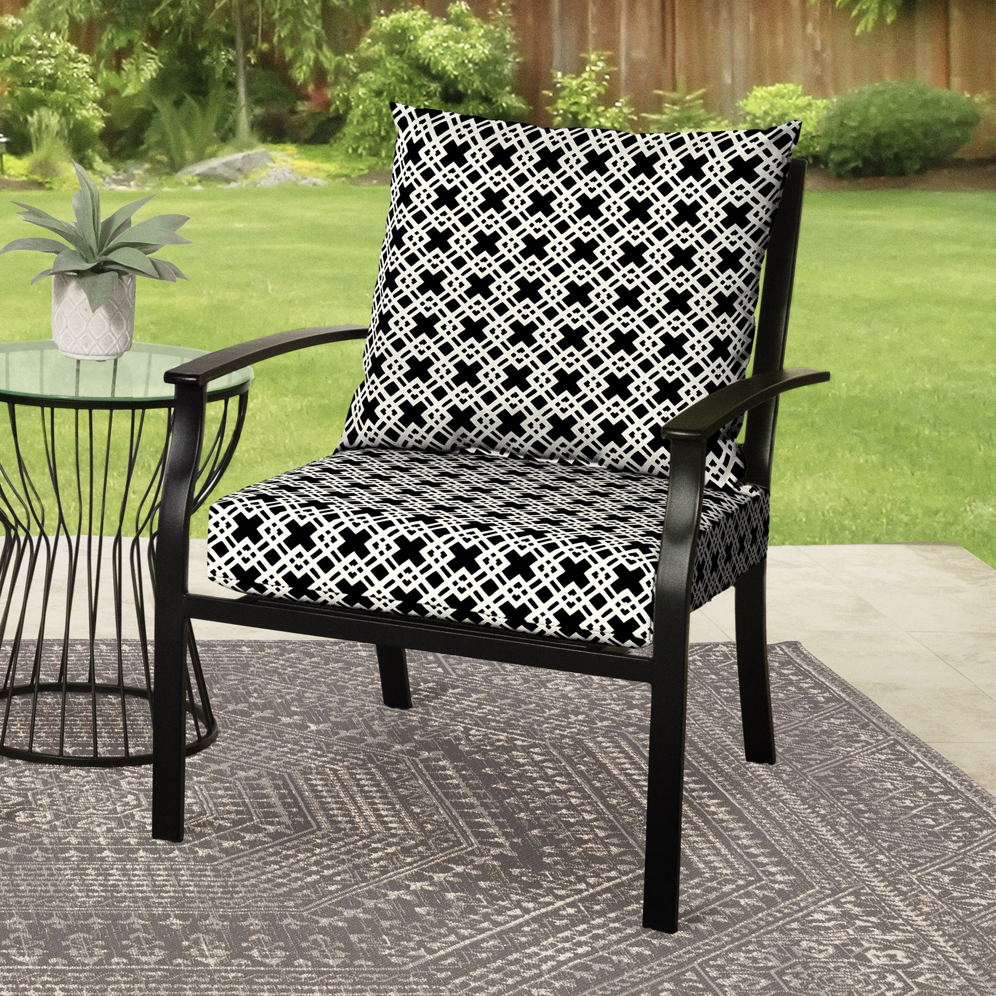 Mainstays 45" L x 22.75" W Black & White Lattice Rectangle Outdoor 2 Piece Deep Seat Cushion