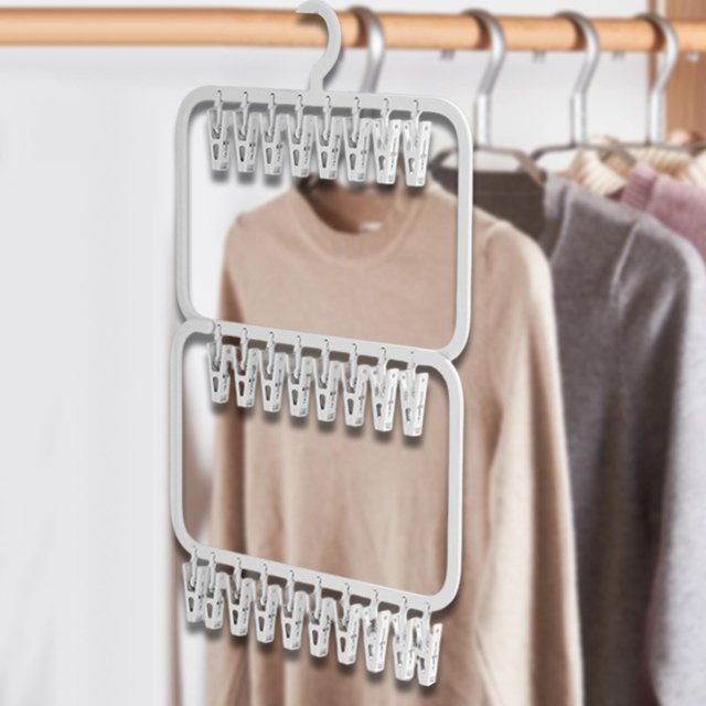 Tendedero colgante con clips, colgador de ropa interior a prueba de viento para sombrero, calcetines y baño doble capa