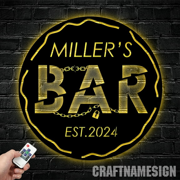 Craftnamesign Custom Bar Pub Sign Metal Wall Art, Personalized Home Bar Name Sign Drinker Room