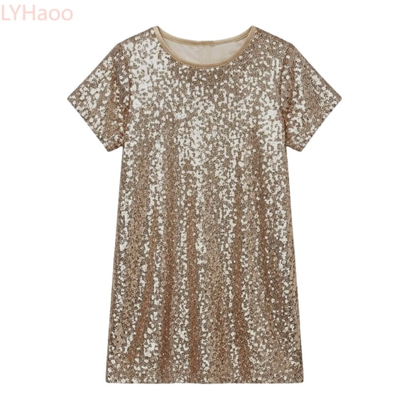 LYHaoo Sparkling Sequin Party Dress For Girls Elegant Glittering Beaded Gown For And Celebrations,Girls A-Line Dresses Sizes 9-10 Years Beige
