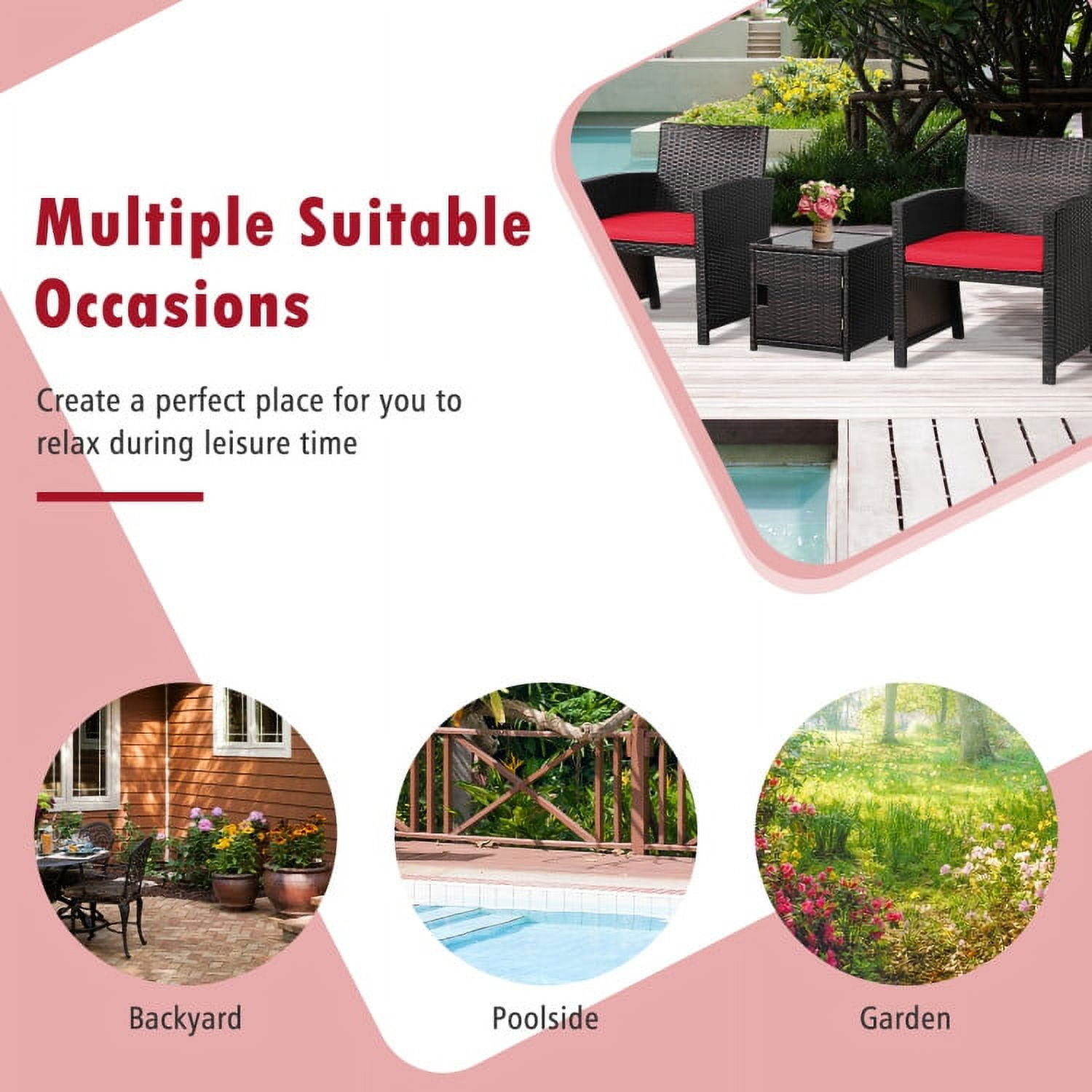 Aimee Lii 3 Pieces Patio Wicker Furniture Set with Storage Table and Protective Cover, Outdoor Patio Furniture, Red Aimee Lii 3 Pieces Patio Wicker Furniture Set with Storage Table and Protective Cover, Outdoor Patio Furniture, Red