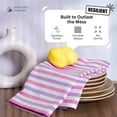 thumbnail image 6 of HEIRLOOM COMFORT Fiesta Stripe 100% Cotton Dish Towels Set of 3, Large 18x26 Inch, Quick Dry, Absorbent & Reusable for Cleaning, Cooking, Kitchen Decor, Machine Washable, Rose Pink & Lavender, 6 of 7