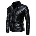 thumbnail image 5 of XMMSWDLA Blousse for Men Autumn Spring And Autumn Solid Color Zipper Faux Leather Jacket, 5 of 8