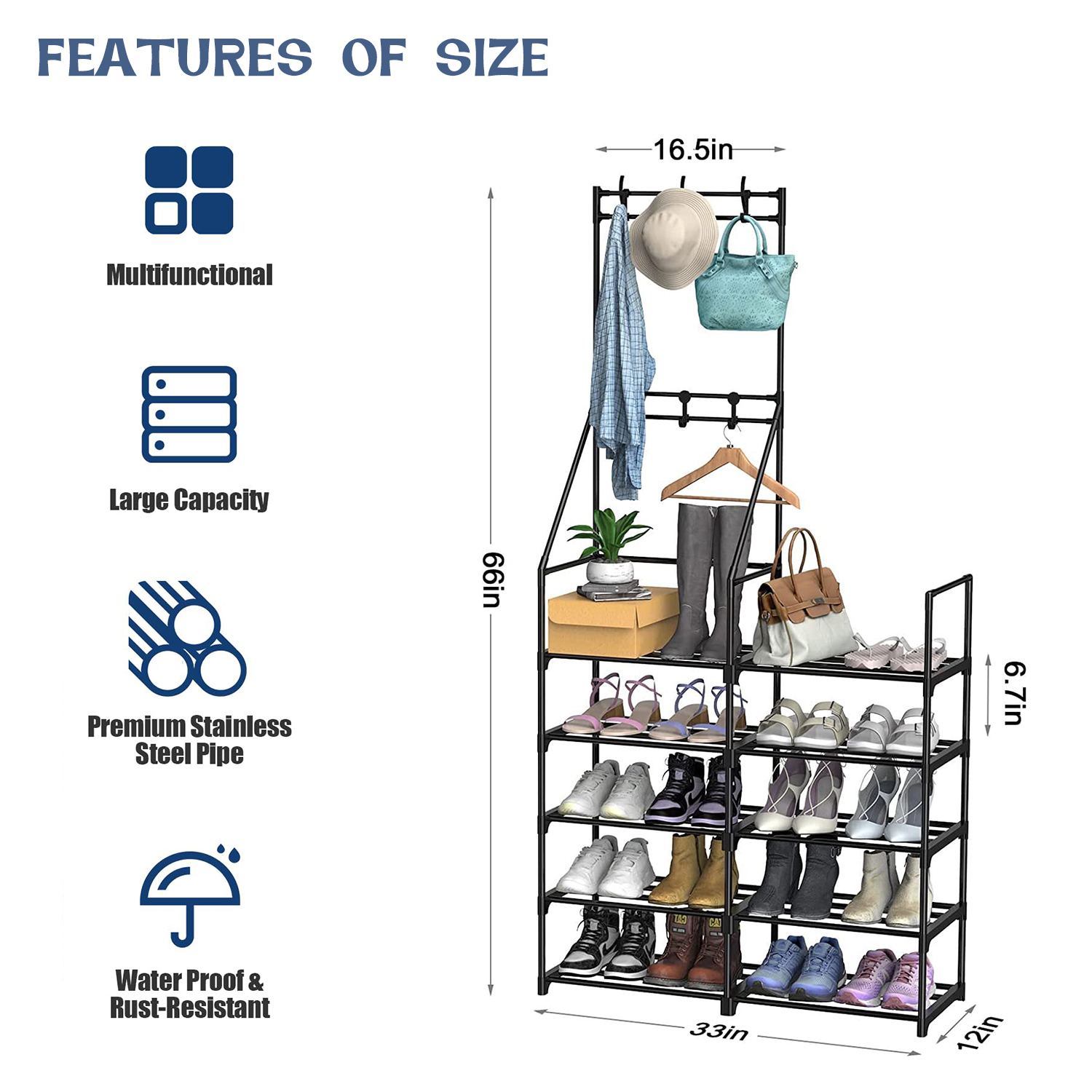 TECHVIDA 5-Tier Shoe Rack Shoe Storage Organizer, Freestanding Coat and Shoe Rack, 25-30 Pairs Shoe Shelf for Entryway Closet