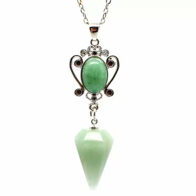 HOOUN Hexagonal Cone Pendulum Natural Crystal Pointed Pendant Necklace-Aventurine