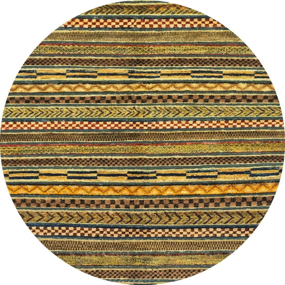 Ahgly Company Machine Washable Indoor Round Abstract Orange G Area Rugs, 7' Round