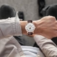 thumbnail image 4 of Men's Watch, Quartz Business Casual Wristwatch, Openwork Dial Alloy Case Leather Strap Pin Buckle Lightweight Daily Wear, White, 4 of 6