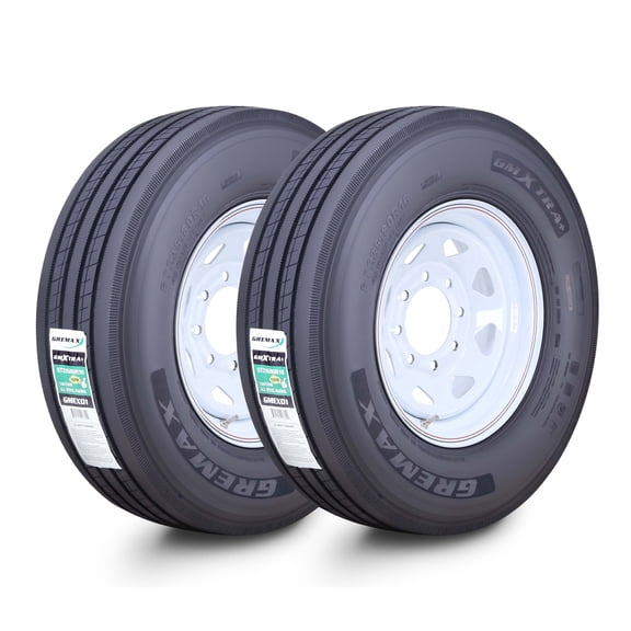 GREMAX All Steel Trailer Tire Wheel Assembly ST235/80R16 16-Ply H 130/126M w/8 Lug on 6.5" PCD White Spoke Wheel ,SET 2