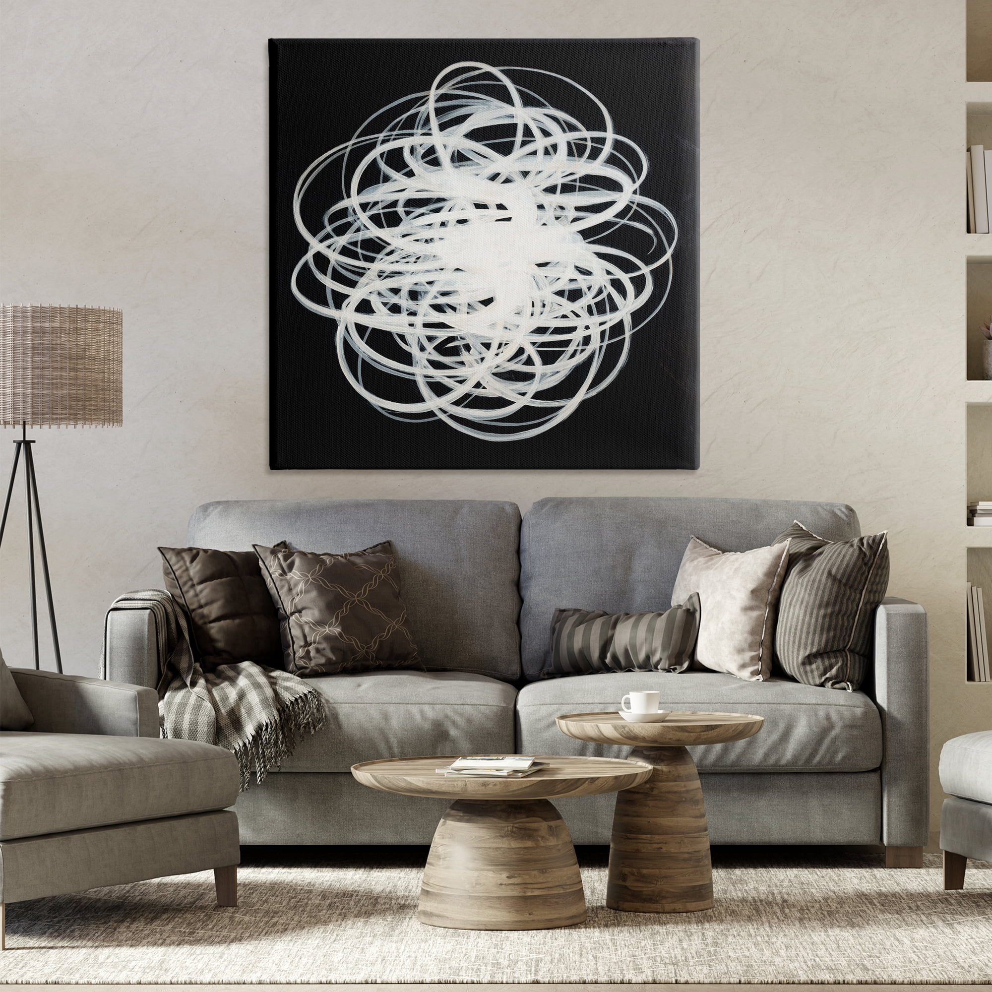 Stupell Industries Chaotic Scribble on Black Abstract Painting Gallery Wrapped Canvas Art Print Wall Art, 36 x 36