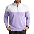 thumbnail image 4 of Xaqiouau Mens Colorblock Quarter-Zip Stand Collar Sweatshirt Long Sleeve Ribbed Cuffs Regular Fit Pullover for Spring & Fall Casual Everyday Tops Purple M, 4 of 8