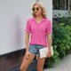 thumbnail image 5 of Blusas Informales Elegantes para Mujer, Camisas con Cuello de Solapa, Blusas de Verano Informales de Negocios A , Rosa Rosa XL, 5 of 9
