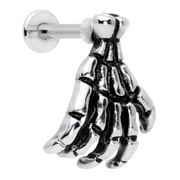 Body Candy Womens 16G 316L Steel Spooky Skeleton Hand Labret Monroe Lip Ring Tragus Cartilage Stud 1/4"