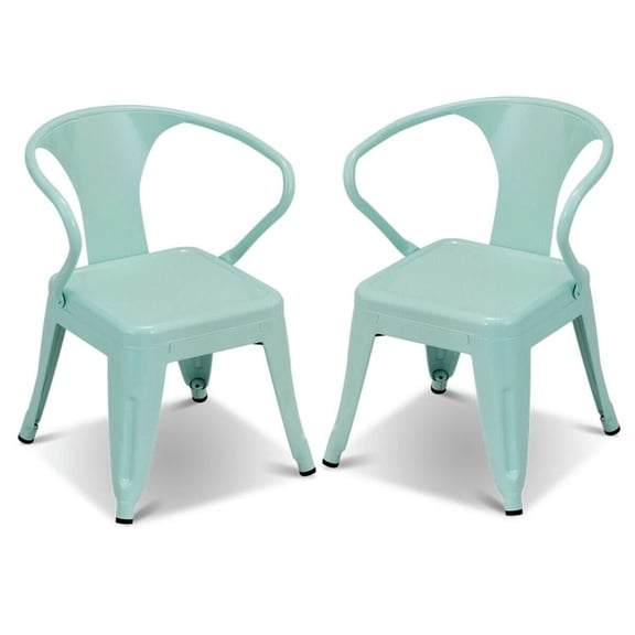 Spaco Set of 2 Green Stackable Metal Kids Armchairs, 220 lbs Toddler Chairs with Backrest for Indoor Use