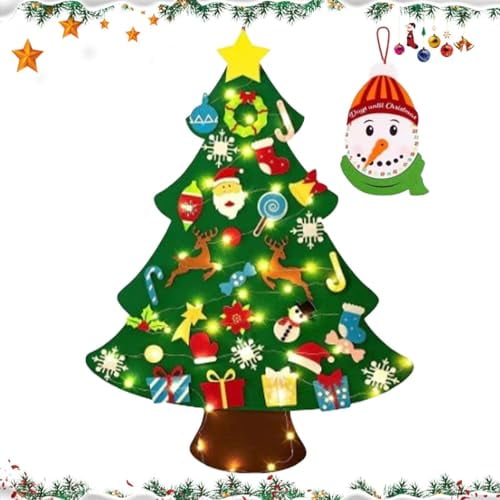 Felt Christmas Tree for Kids,Felt Christmas Tree for Todd-lers with Led String Light,Wall Mounted Christmas Tree for Home Door Window Christmas Decoration