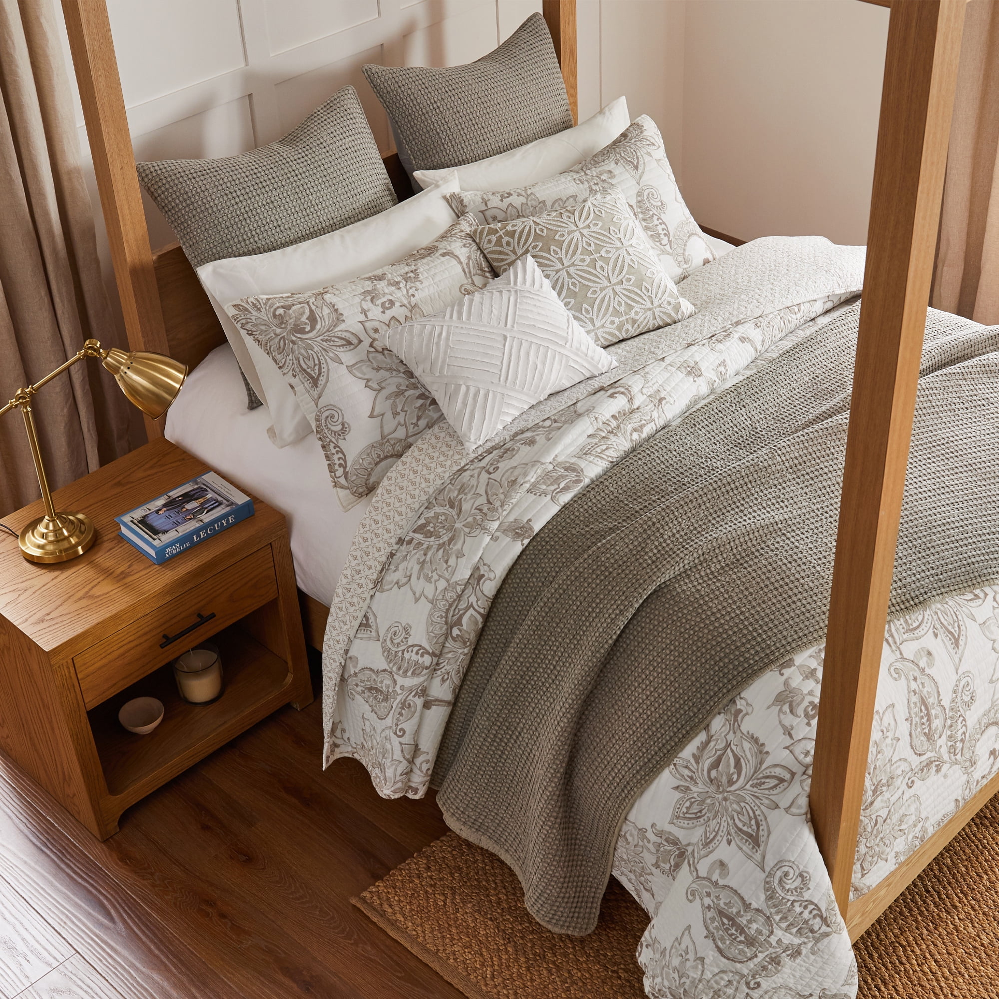 Levtex Home - Bennett Taupe Quilt Set - King Quilt and Two King Shams - Floral Paisley - Taupe and Cream - Quilt (106x92in.) and Shams (20x36in.) - Reversible - Cotton